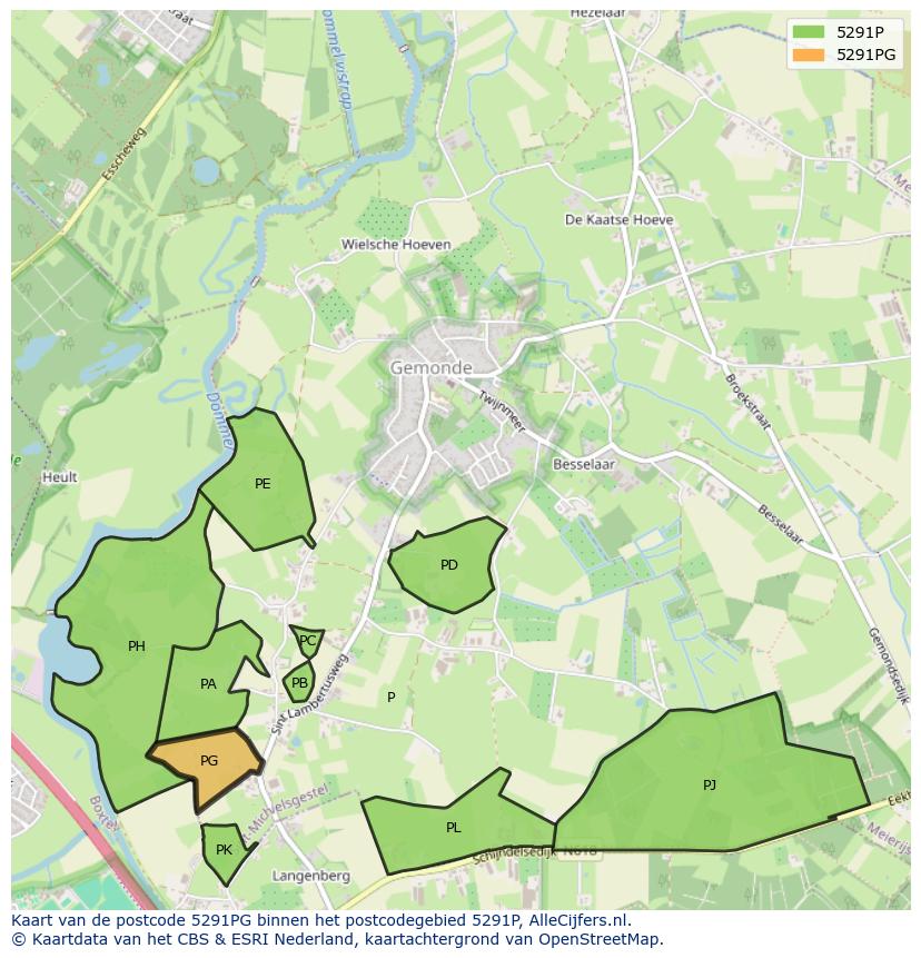 Afbeelding van het postcodegebied 5291 PG op de kaart.