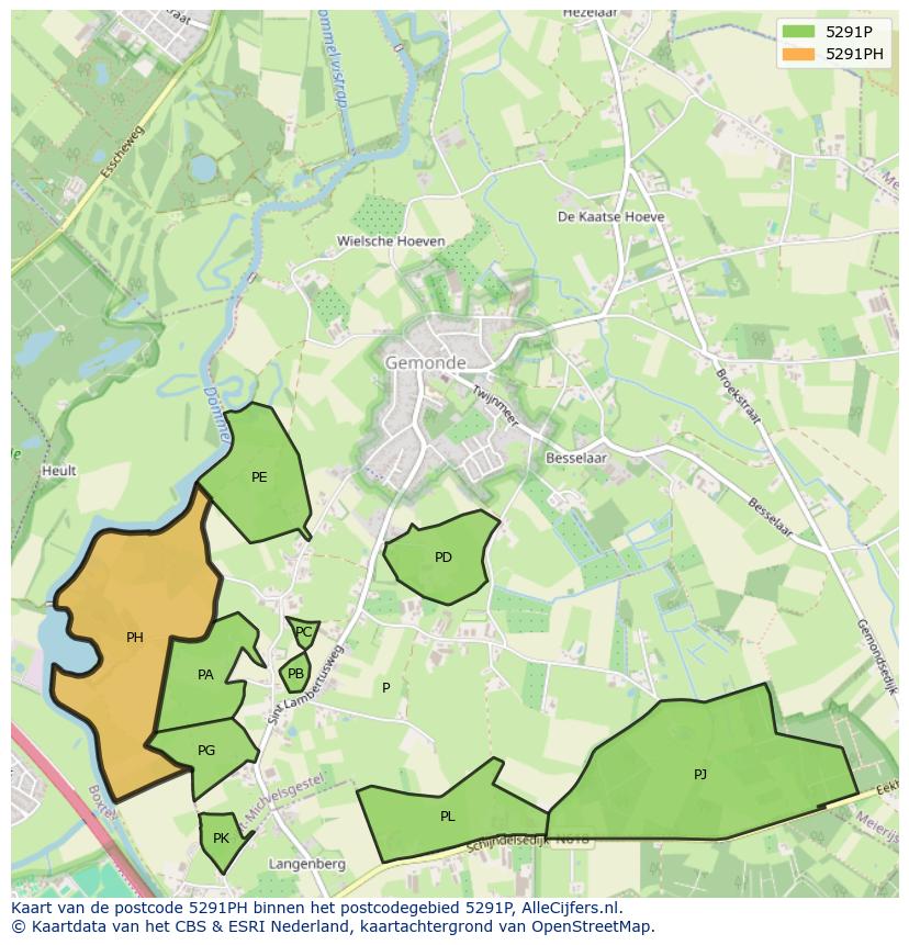 Afbeelding van het postcodegebied 5291 PH op de kaart.
