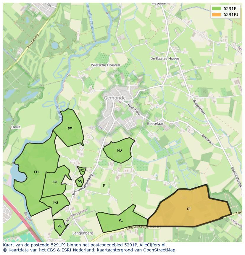 Afbeelding van het postcodegebied 5291 PJ op de kaart.