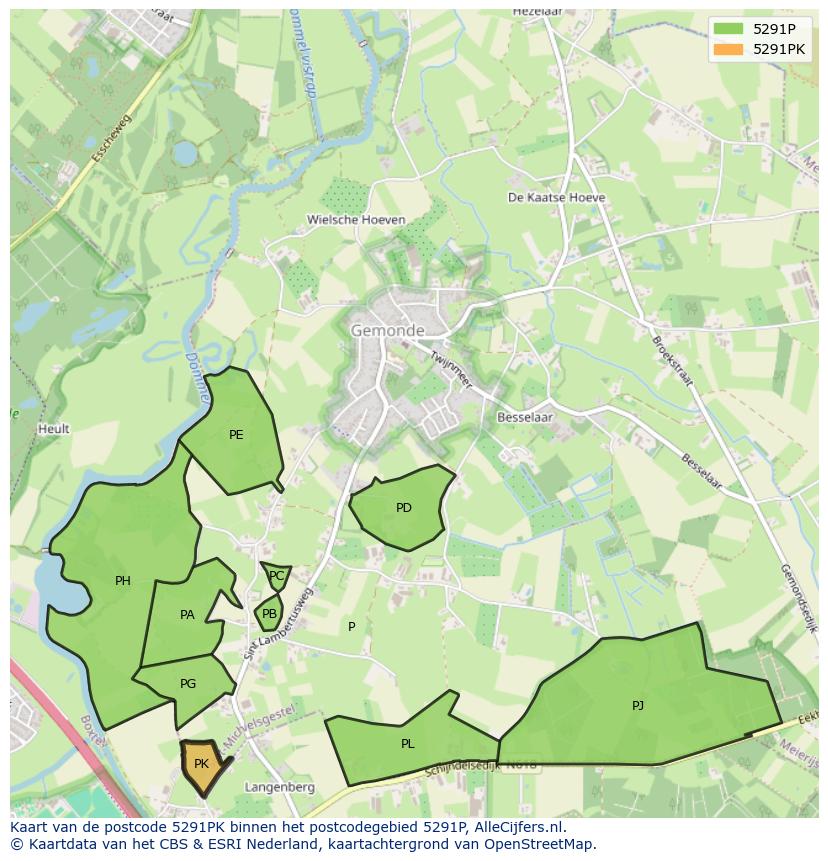 Afbeelding van het postcodegebied 5291 PK op de kaart.