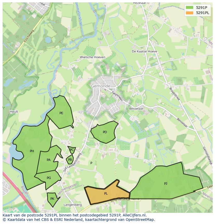 Afbeelding van het postcodegebied 5291 PL op de kaart.