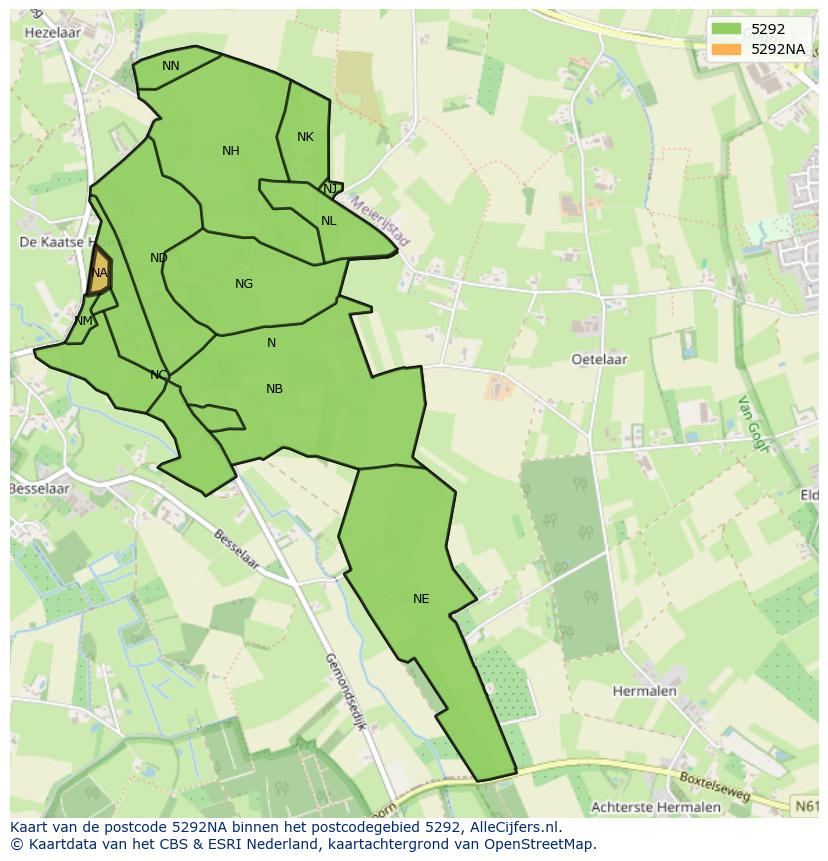 Afbeelding van het postcodegebied 5292 NA op de kaart.