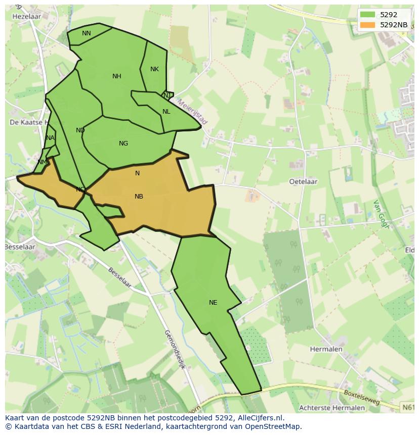 Afbeelding van het postcodegebied 5292 NB op de kaart.