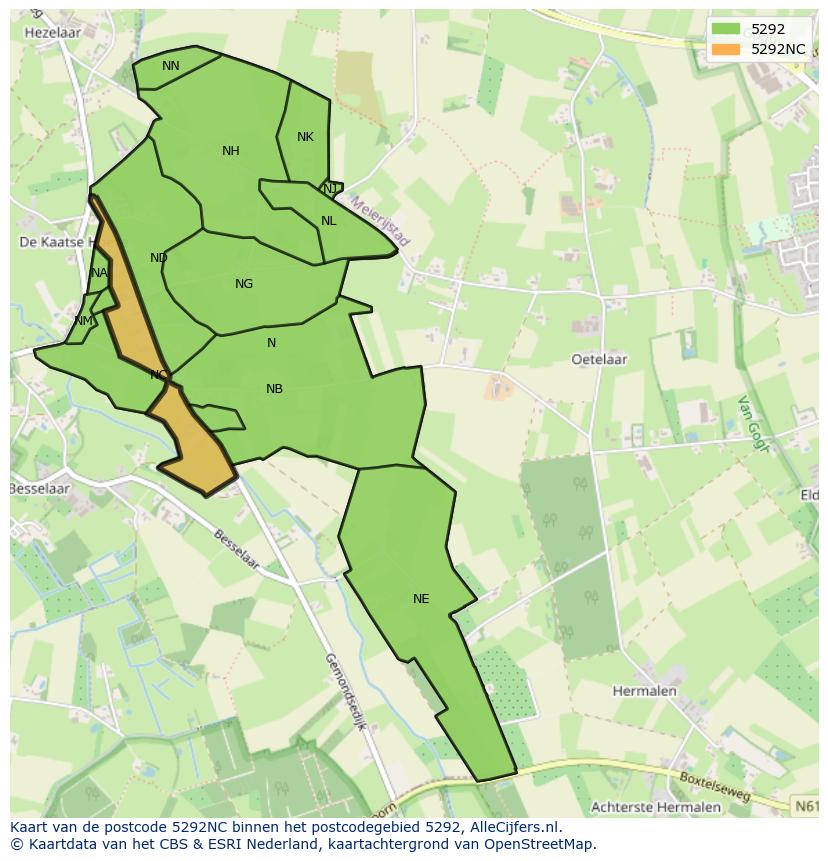 Afbeelding van het postcodegebied 5292 NC op de kaart.