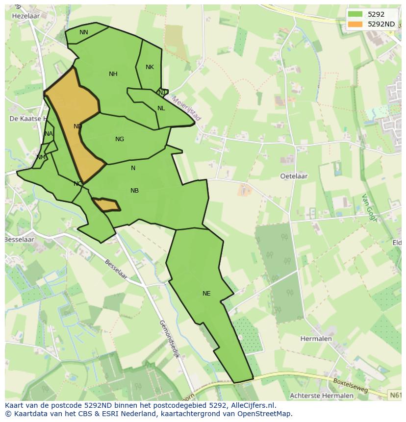 Afbeelding van het postcodegebied 5292 ND op de kaart.