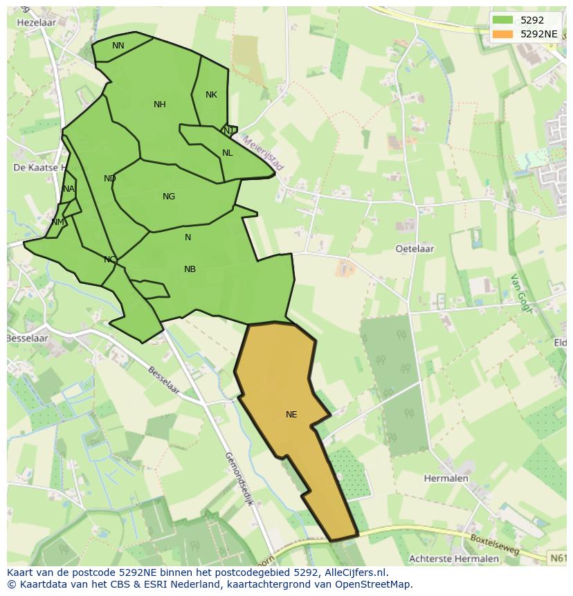 Afbeelding van het postcodegebied 5292 NE op de kaart.
