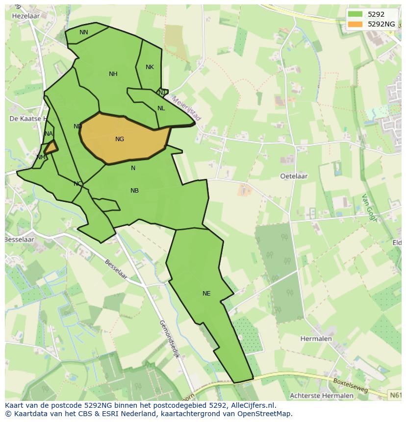 Afbeelding van het postcodegebied 5292 NG op de kaart.