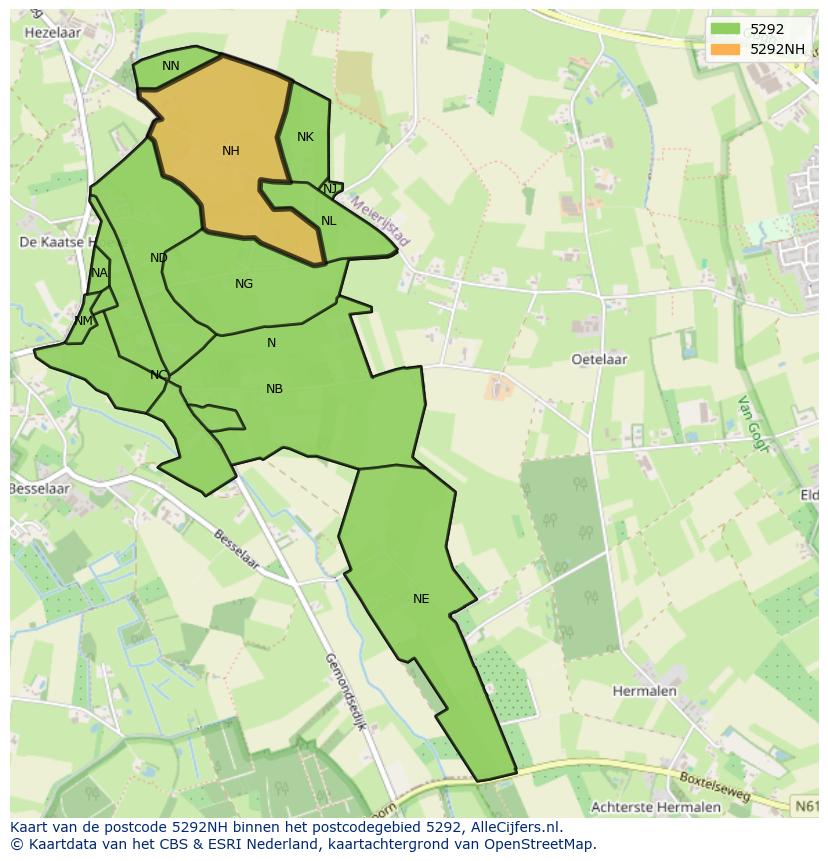 Afbeelding van het postcodegebied 5292 NH op de kaart.