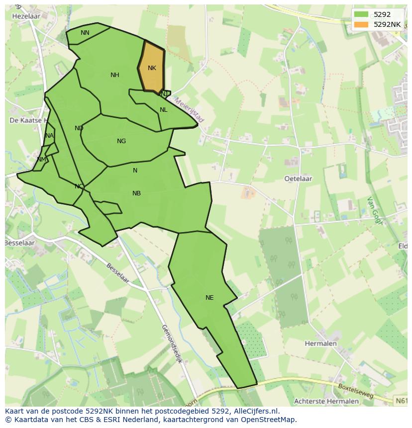 Afbeelding van het postcodegebied 5292 NK op de kaart.