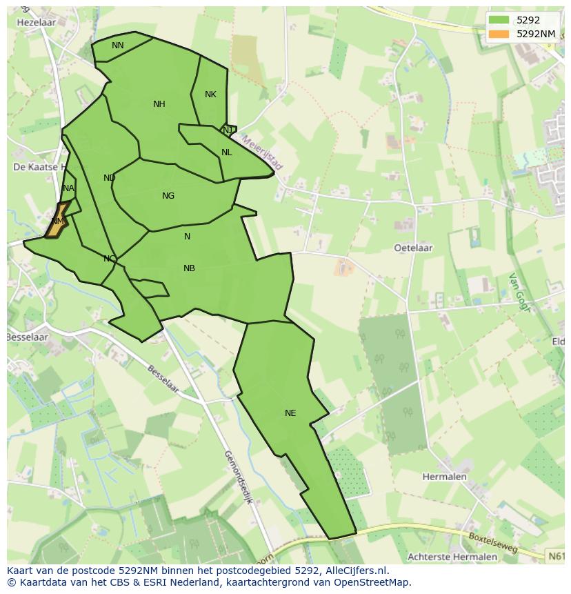 Afbeelding van het postcodegebied 5292 NM op de kaart.