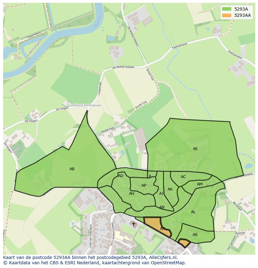 Afbeelding van het postcodegebied 5293 AA op de kaart.