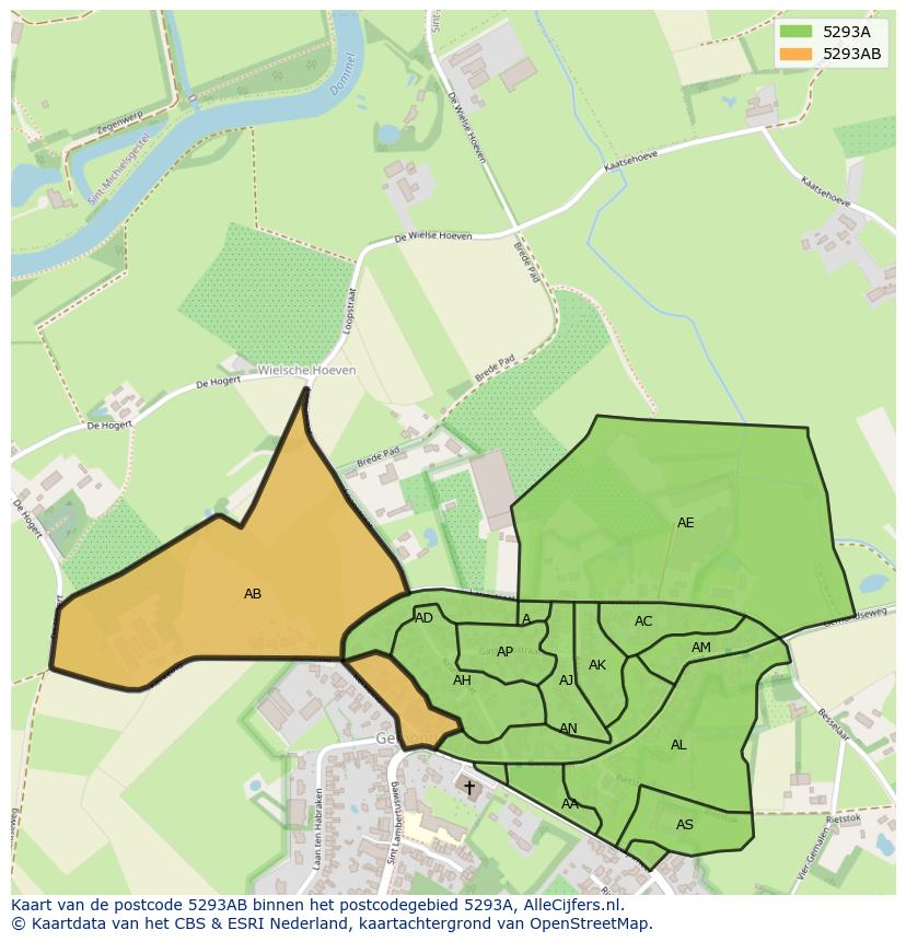 Afbeelding van het postcodegebied 5293 AB op de kaart.