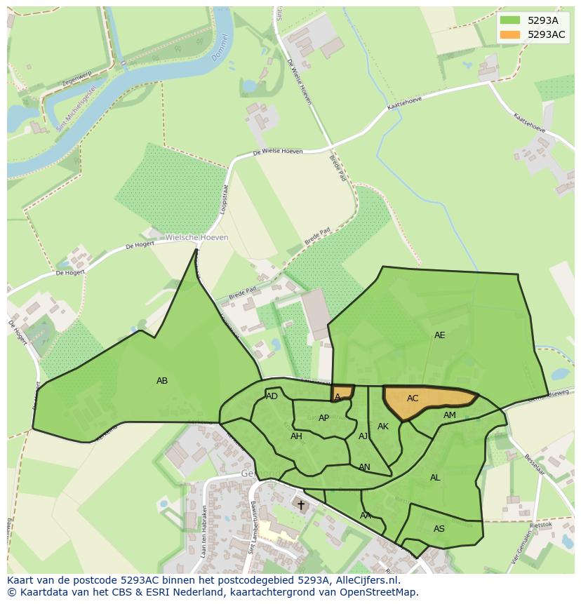 Afbeelding van het postcodegebied 5293 AC op de kaart.