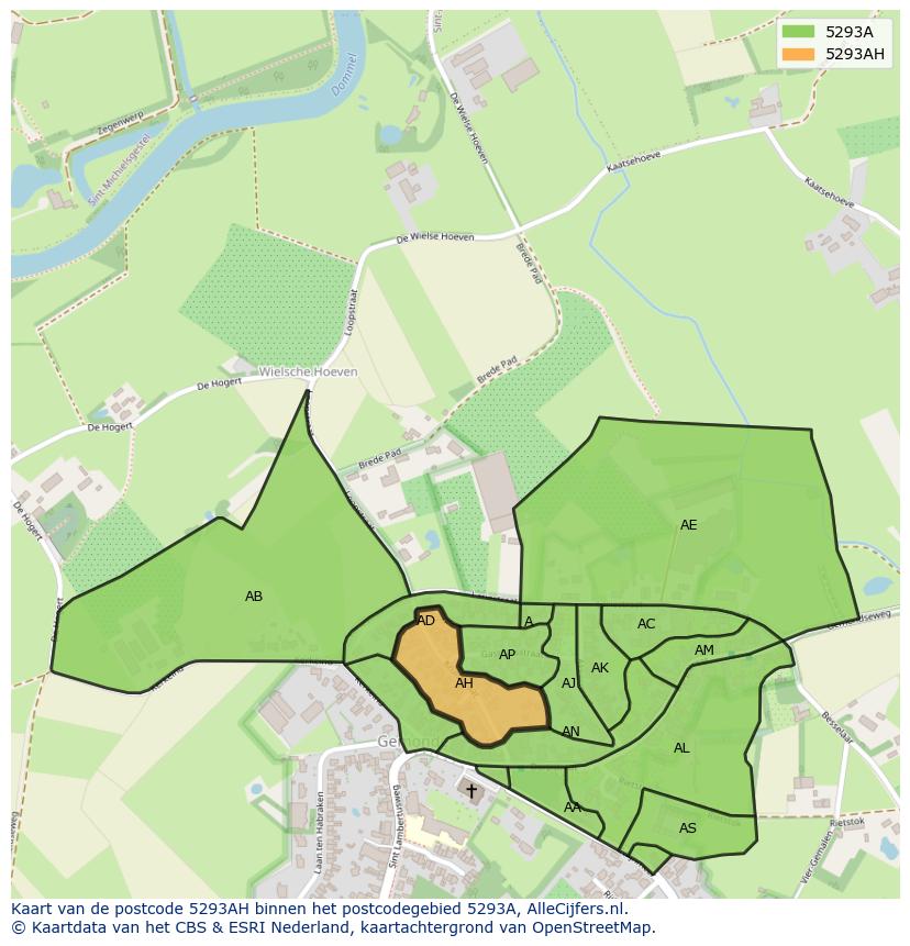 Afbeelding van het postcodegebied 5293 AH op de kaart.