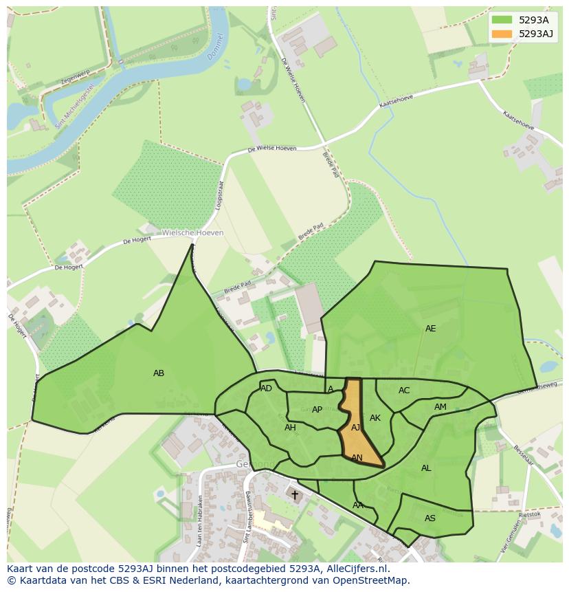 Afbeelding van het postcodegebied 5293 AJ op de kaart.