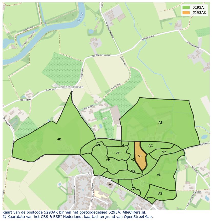 Afbeelding van het postcodegebied 5293 AK op de kaart.