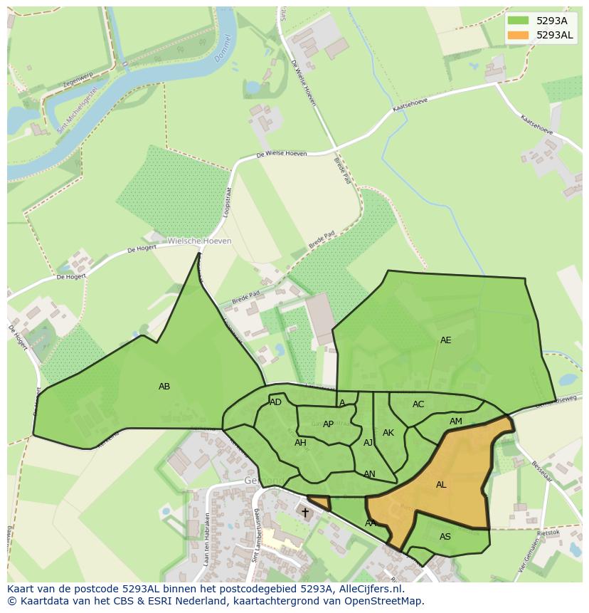 Afbeelding van het postcodegebied 5293 AL op de kaart.