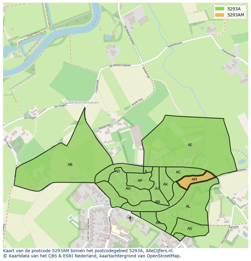 Afbeelding van het postcodegebied 5293 AM op de kaart.