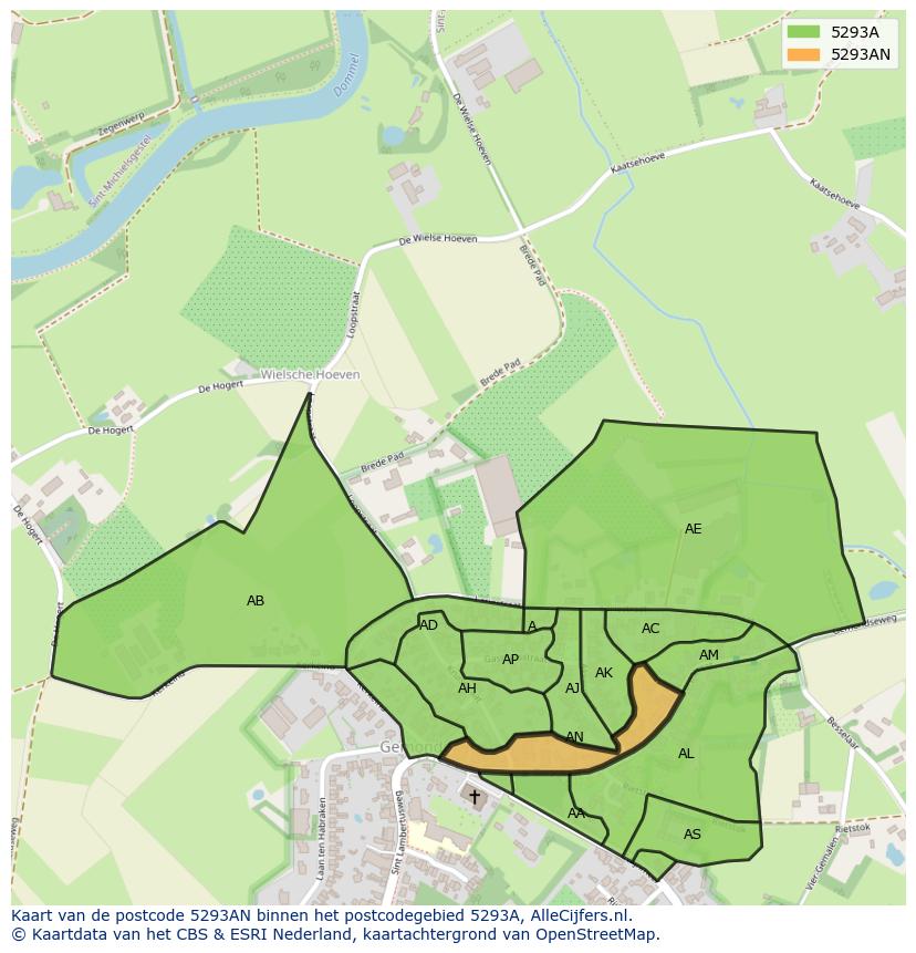 Afbeelding van het postcodegebied 5293 AN op de kaart.