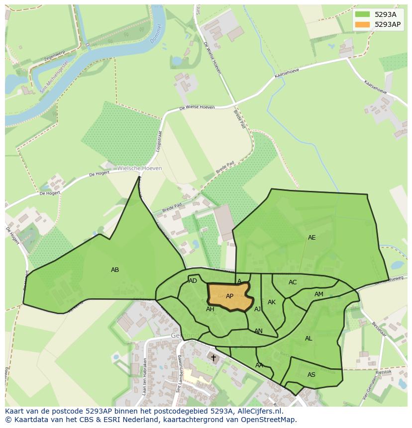 Afbeelding van het postcodegebied 5293 AP op de kaart.