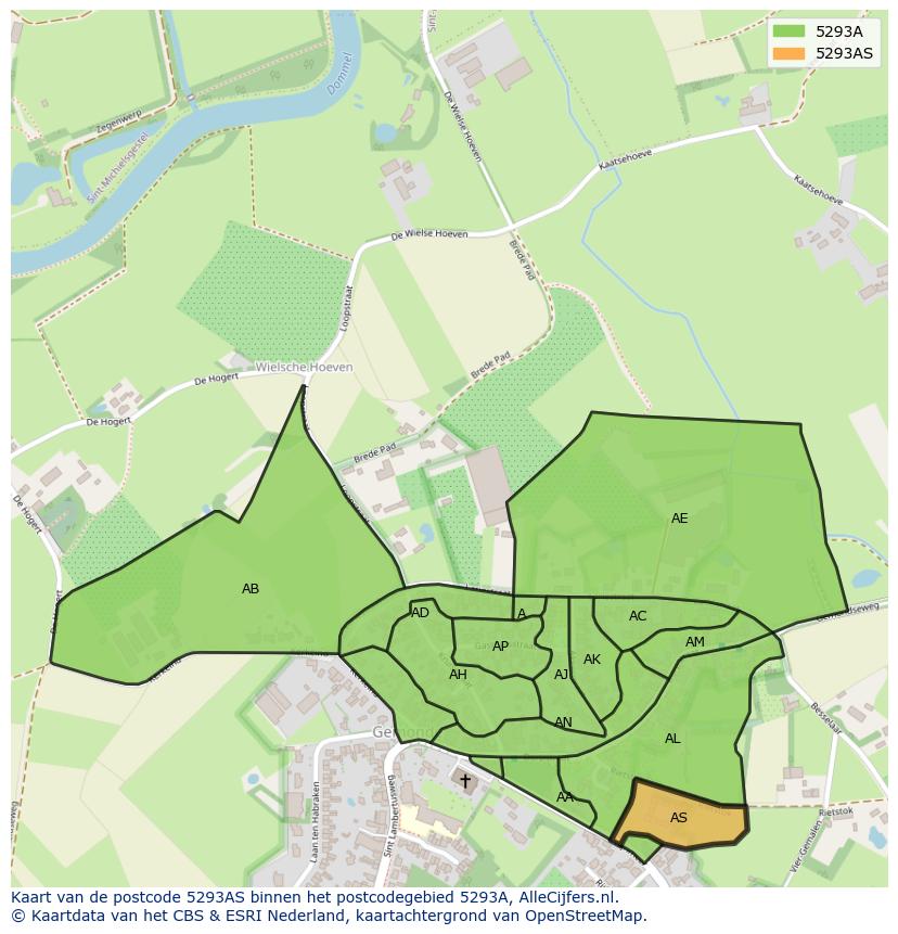 Afbeelding van het postcodegebied 5293 AS op de kaart.