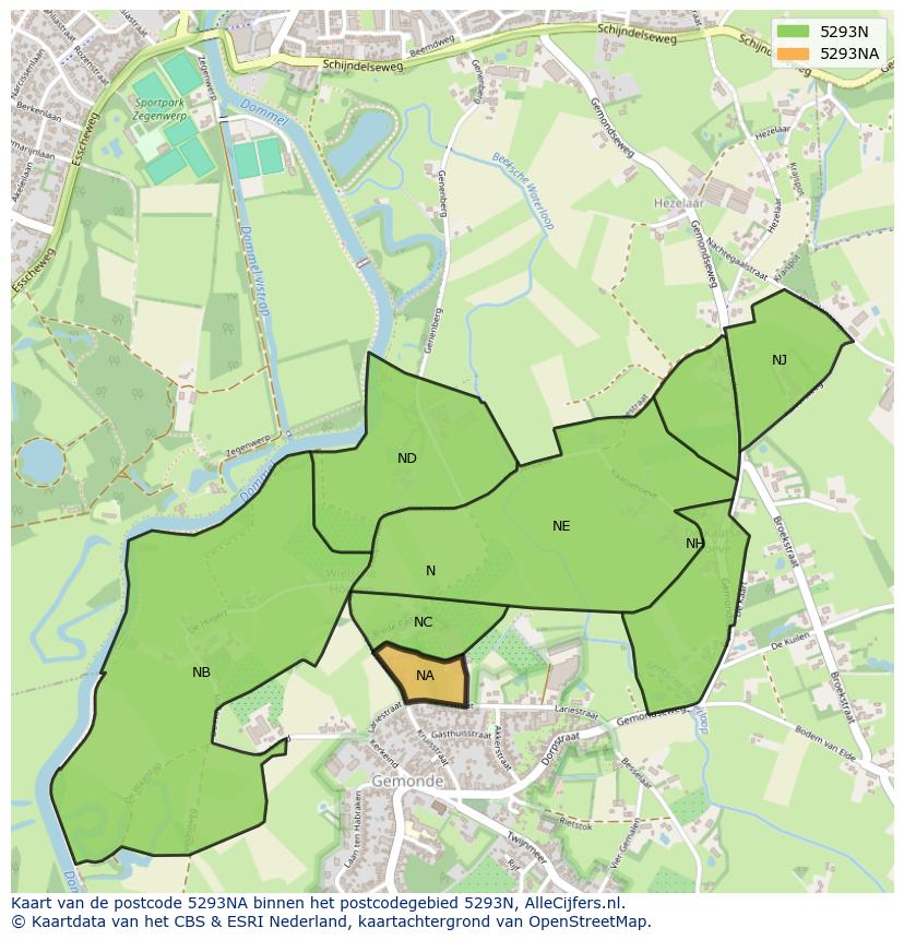 Afbeelding van het postcodegebied 5293 NA op de kaart.