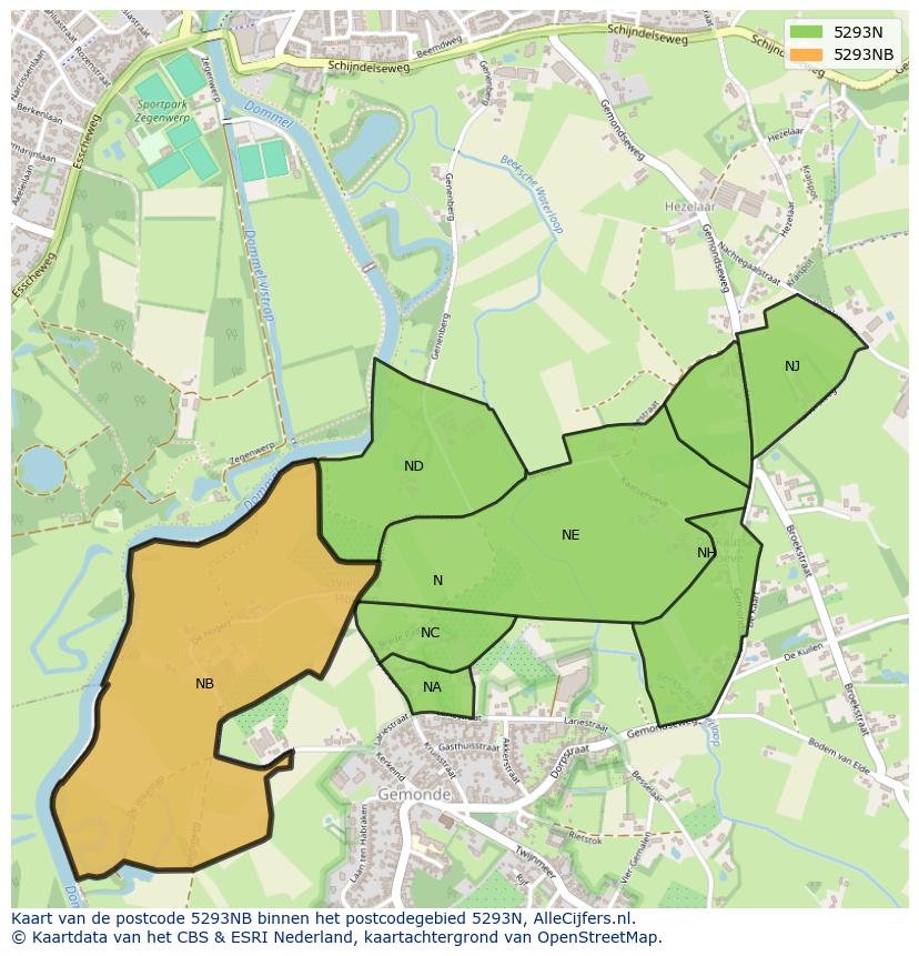 Afbeelding van het postcodegebied 5293 NB op de kaart.
