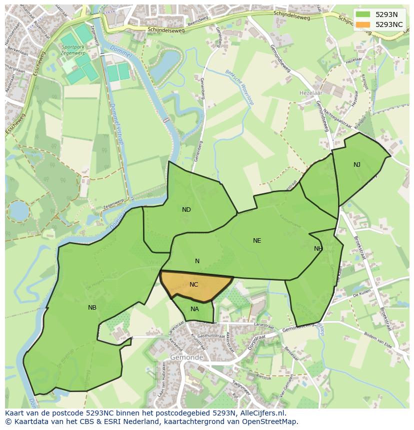 Afbeelding van het postcodegebied 5293 NC op de kaart.