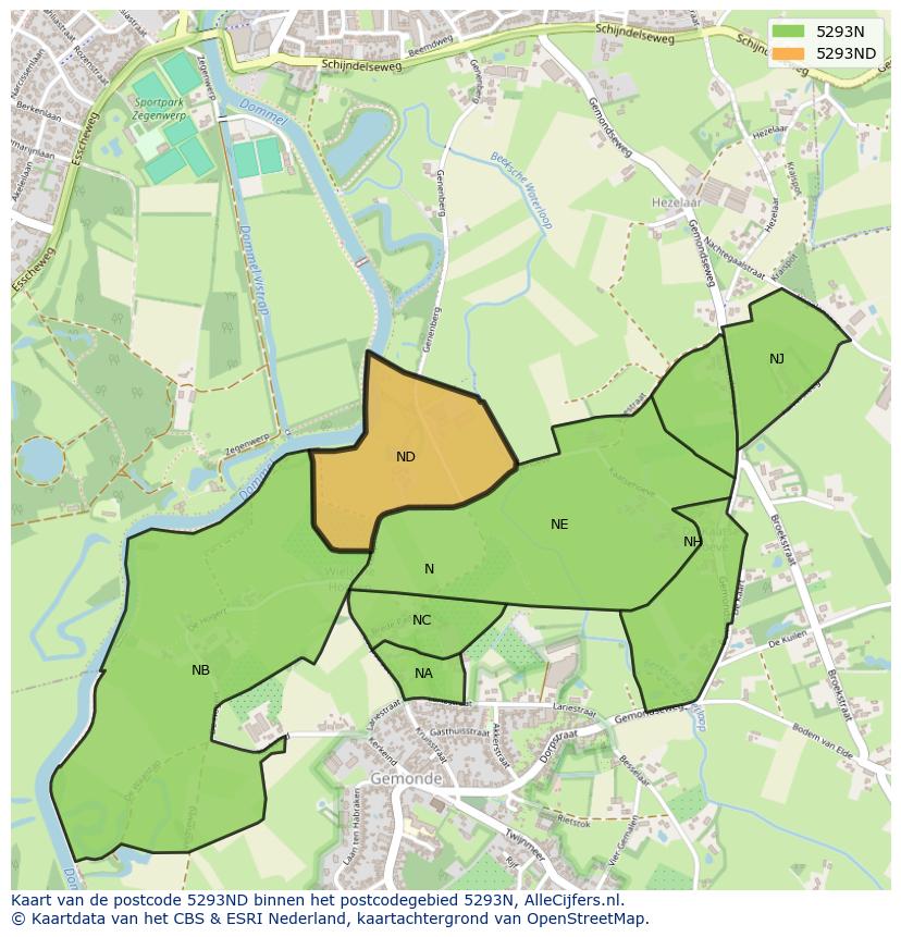 Afbeelding van het postcodegebied 5293 ND op de kaart.