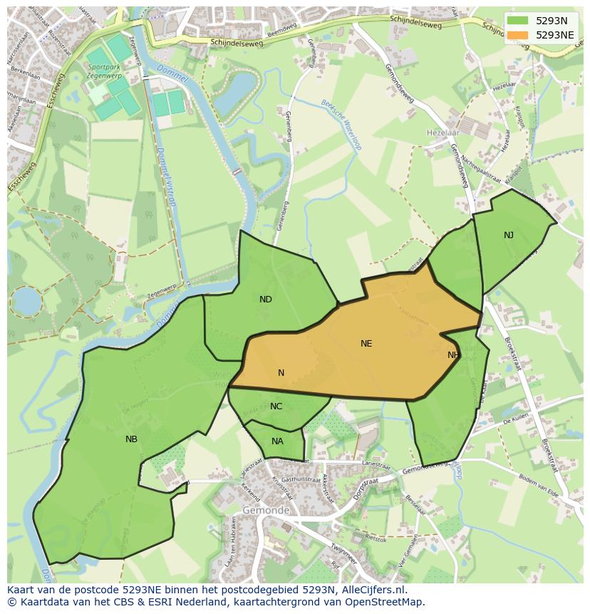 Afbeelding van het postcodegebied 5293 NE op de kaart.