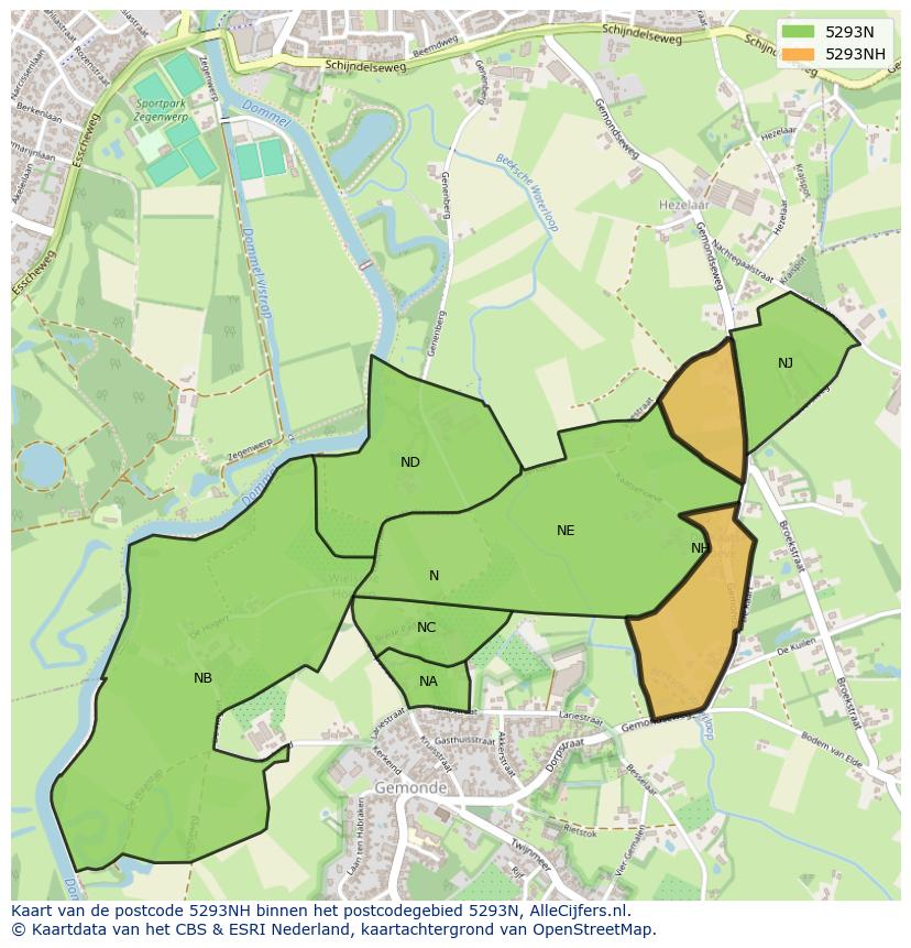 Afbeelding van het postcodegebied 5293 NH op de kaart.