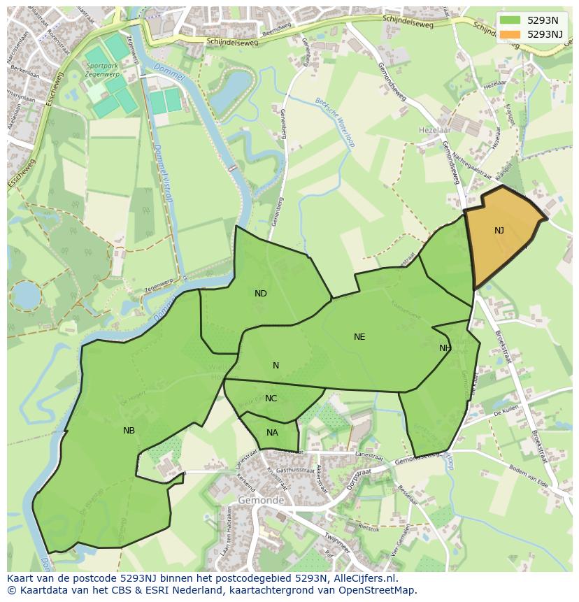 Afbeelding van het postcodegebied 5293 NJ op de kaart.