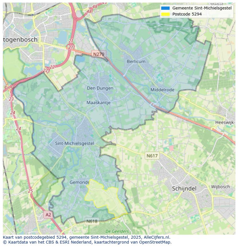 Afbeelding van het postcodegebied 5294 op de kaart.