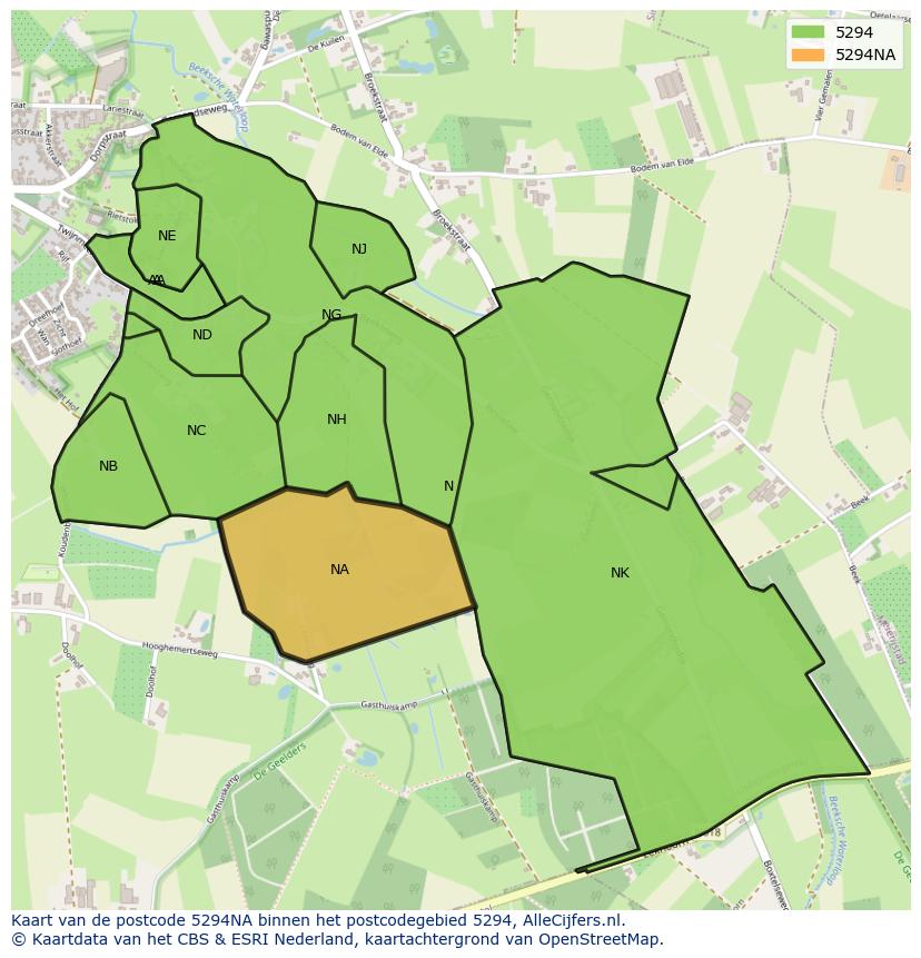 Afbeelding van het postcodegebied 5294 NA op de kaart.