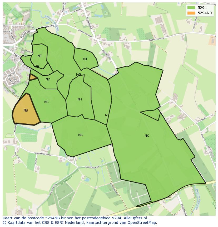Afbeelding van het postcodegebied 5294 NB op de kaart.