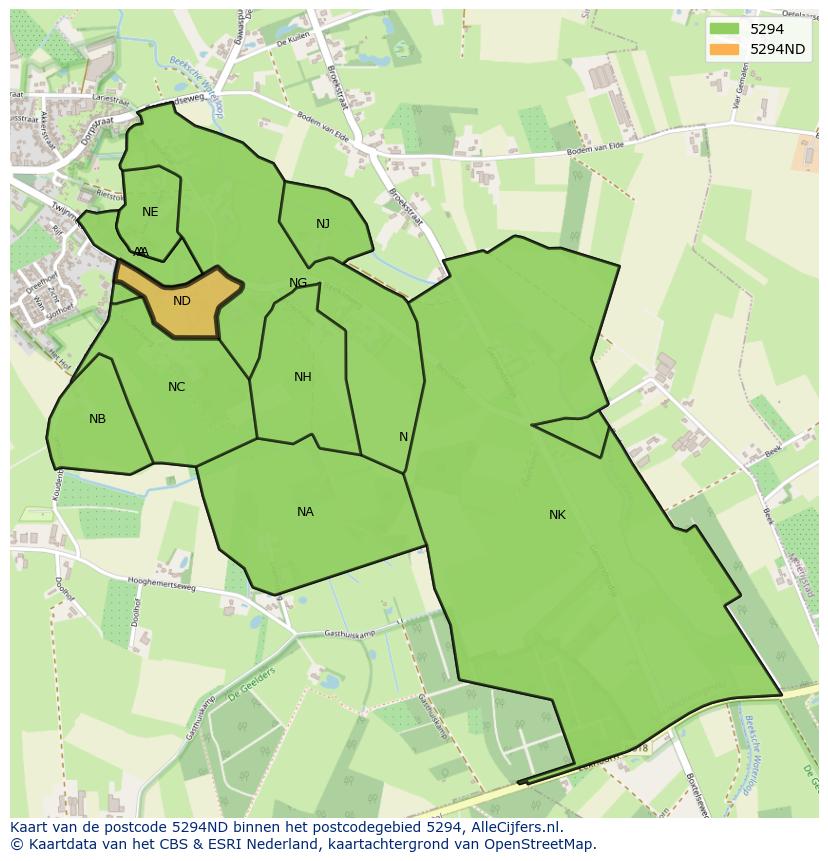Afbeelding van het postcodegebied 5294 ND op de kaart.