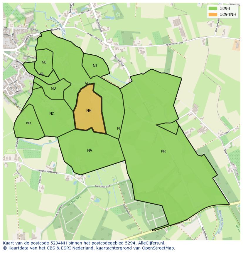 Afbeelding van het postcodegebied 5294 NH op de kaart.