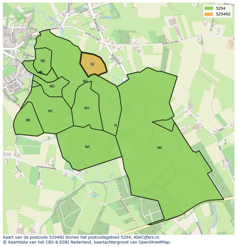 Afbeelding van het postcodegebied 5294 NJ op de kaart.