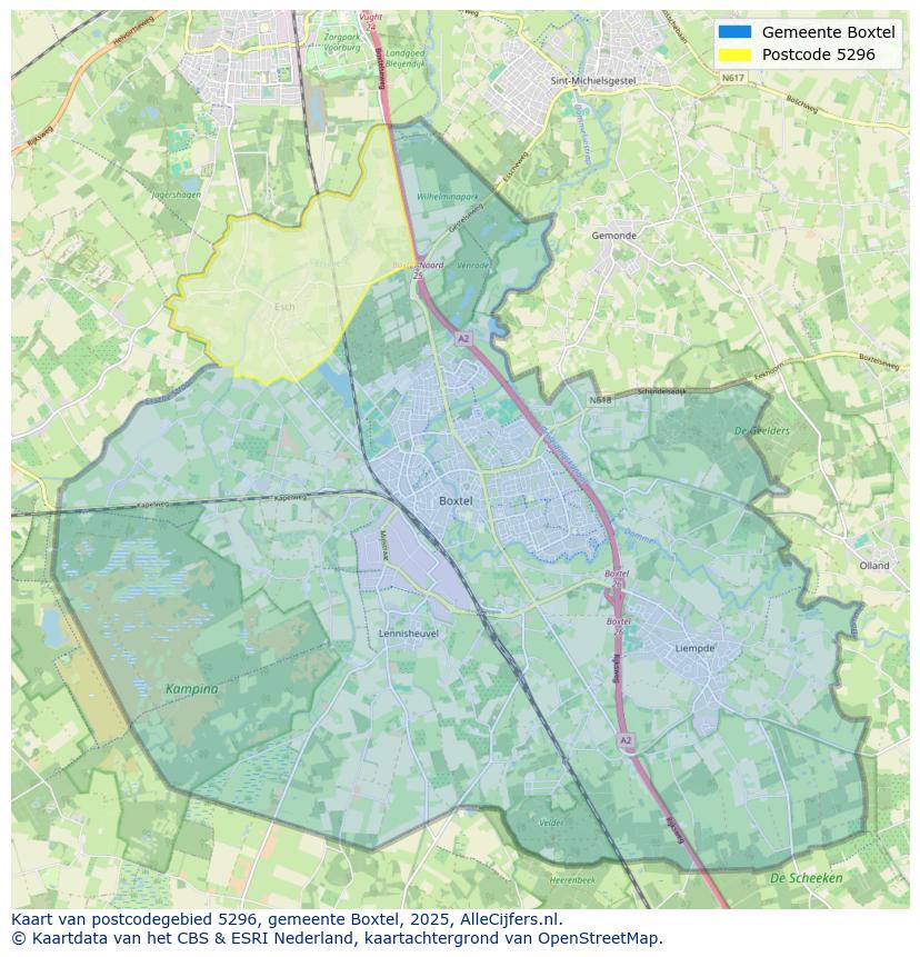 Afbeelding van het postcodegebied 5296 op de kaart.