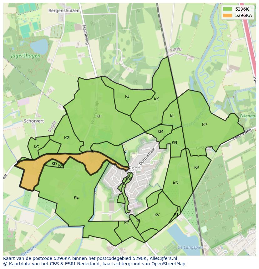 Afbeelding van het postcodegebied 5296 KA op de kaart.
