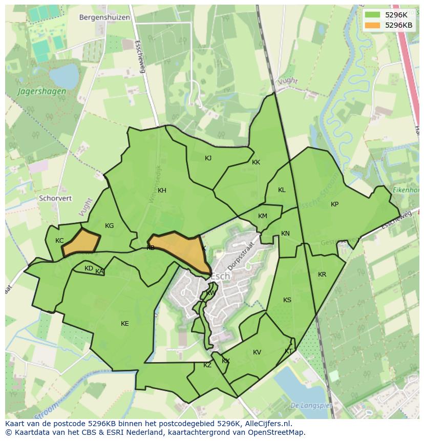 Afbeelding van het postcodegebied 5296 KB op de kaart.