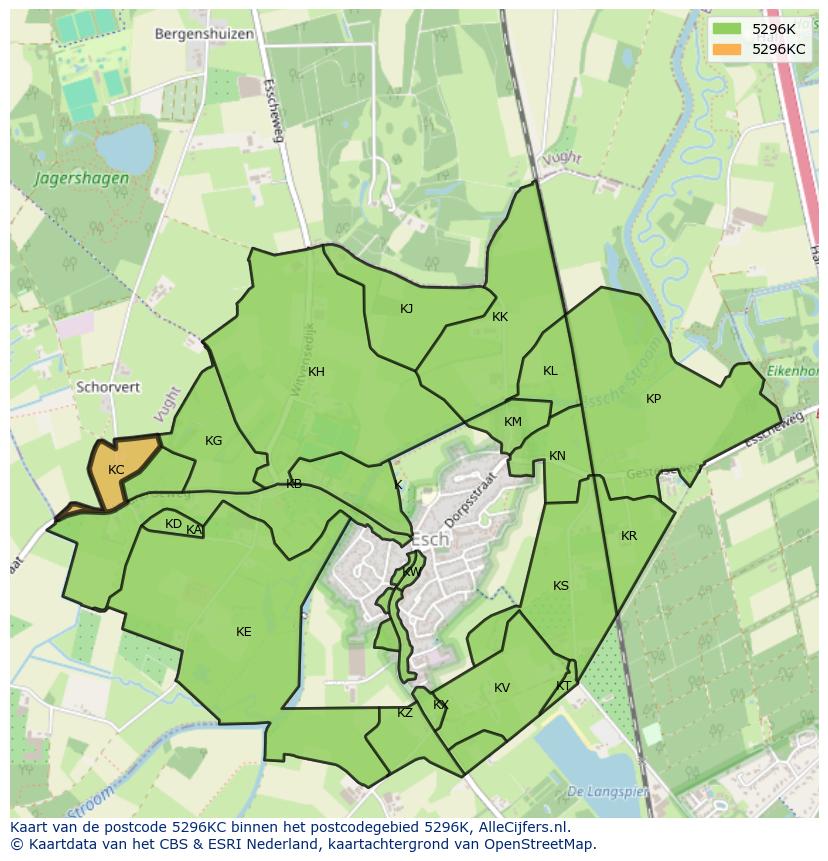 Afbeelding van het postcodegebied 5296 KC op de kaart.