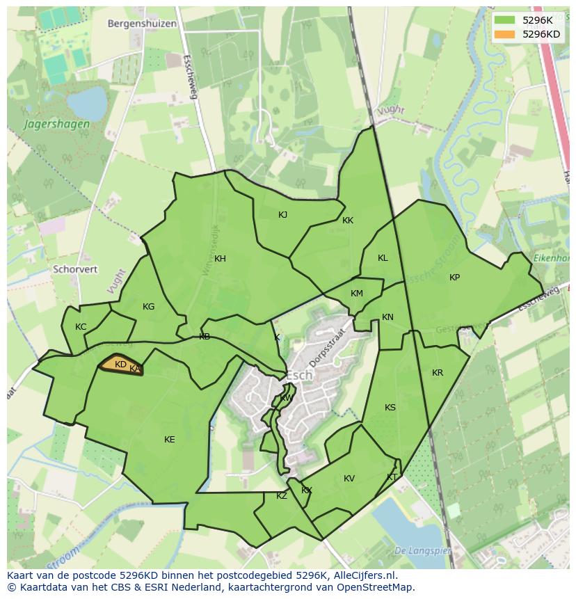 Afbeelding van het postcodegebied 5296 KD op de kaart.