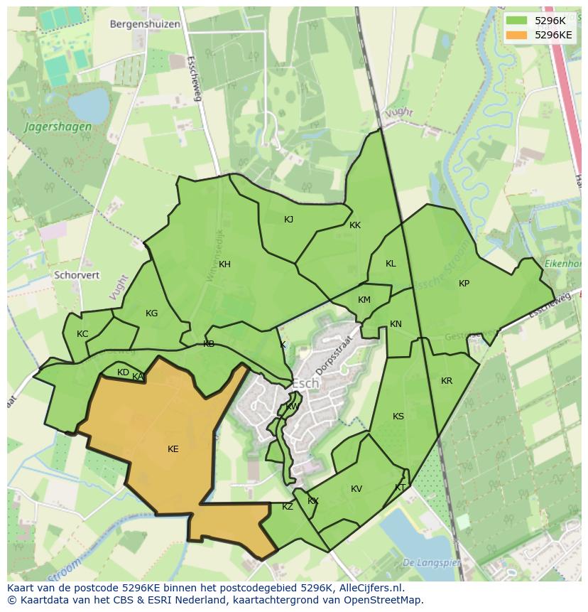 Afbeelding van het postcodegebied 5296 KE op de kaart.