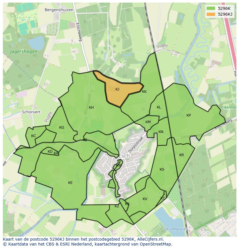 Afbeelding van het postcodegebied 5296 KJ op de kaart.