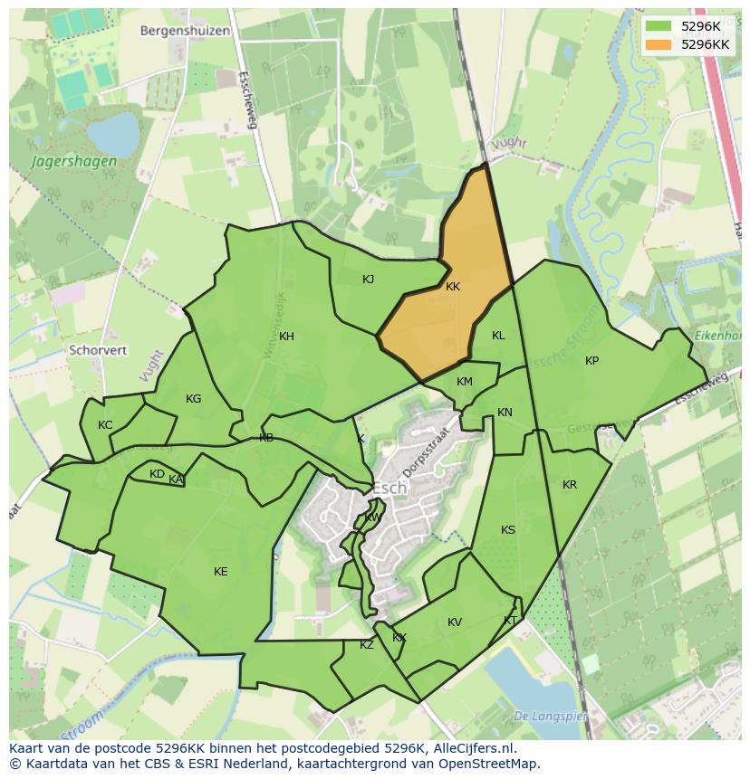 Afbeelding van het postcodegebied 5296 KK op de kaart.