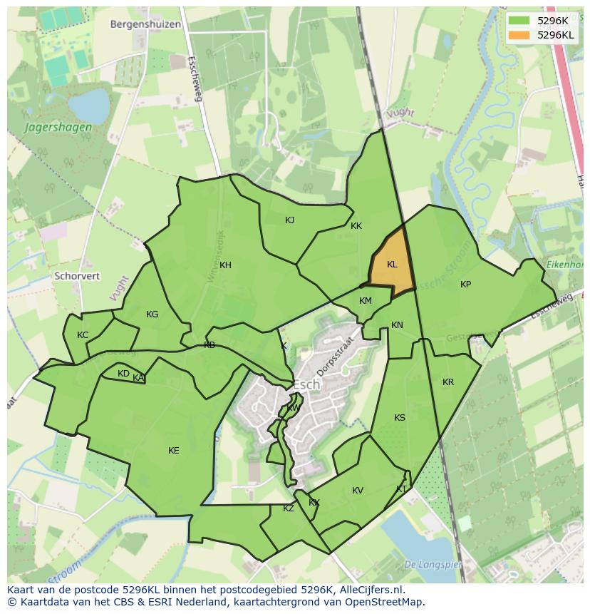 Afbeelding van het postcodegebied 5296 KL op de kaart.