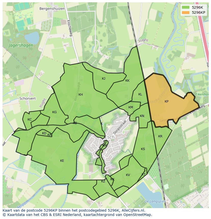 Afbeelding van het postcodegebied 5296 KP op de kaart.