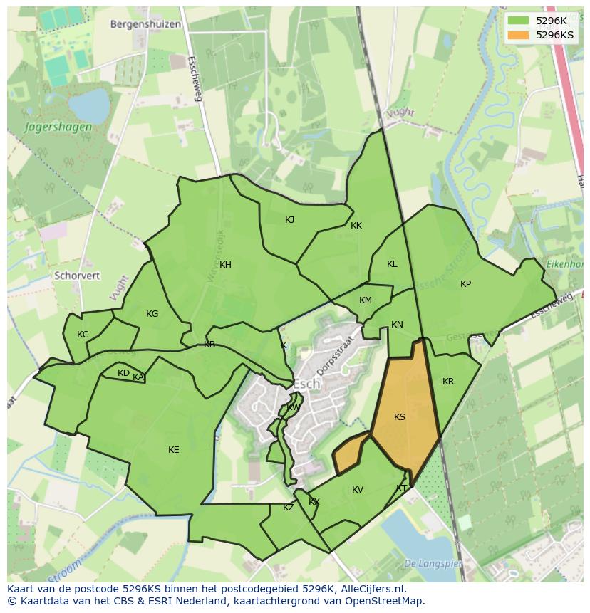 Afbeelding van het postcodegebied 5296 KS op de kaart.