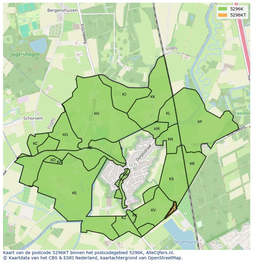 Afbeelding van het postcodegebied 5296 KT op de kaart.